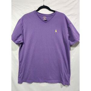 Polo Ralph Lauren Mens Purple V Neck T Shirt Yellow Pony Logo Size Medium Cotton